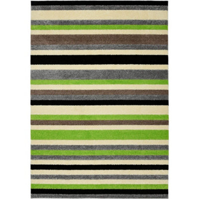 B&Q -  Alya Collection Washable Rugs & Runners Striped Design In Green   117G