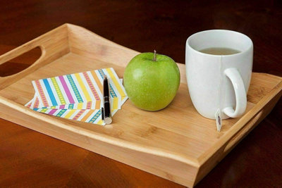 Mantraraj Bamboo Serving Tray With Handles Curve Serving Platter Wooden Breakfast Tray from B&Q