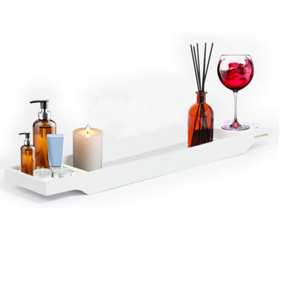 Mantraraj Bamboo Bath Caddy Tray Bridge White Bathtub Tray Rack Tidy Bathroom Shelf Organizer Storage from B&Q