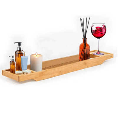 Mantraraj Bamboo Bath Caddy Tray Bridge Natural Brown Bathtub Tray Rack Tidy Bathroom Shelf Organizer Storage from B&Q
