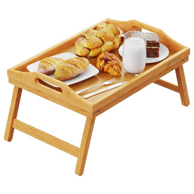  - Bamboo Food Serving Tv Tray With Handles Portble And Folding Legs Dinner Breakfast Lap Table Mat