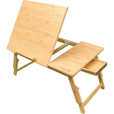  - Mantraraj Bamboo Laptop Desk Adjustable Height With Drawer Ideal For BedSofa Or Floor Lapdesk Study Table Bed Desk