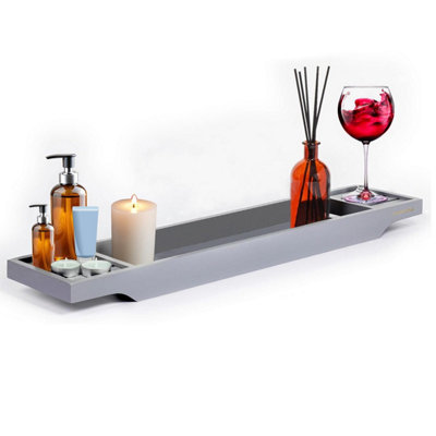 Mantraraj Bamboo Bath Caddy Tray Bridge Grey Bathtub Tray Rack Tidy Bathroom Shelf Organizer Storage from B&Q