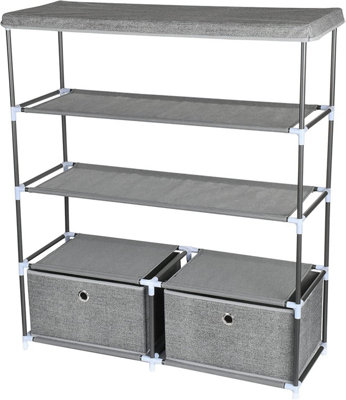  - Mantraraj 4 Tier Multipurpose Storage Organiser Shelf 2 Drawers Modular Sturdy Metal Frame Display Cabinet (Light Grey)