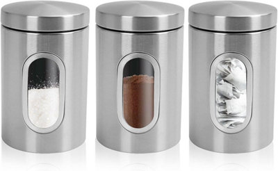  - Mantraraj 3 Pc Kitchen Canister Set Food Storage Container Set Stainless Steel Storage Jars Coffee Tea Sugar Caddy With Lids