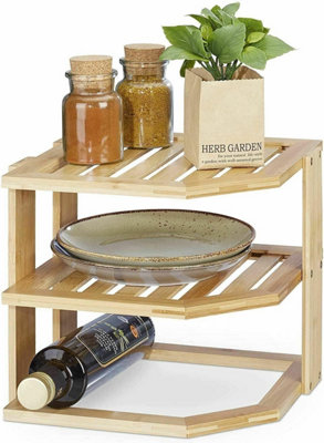 Mantraraj 3 Tier Bamboo Corner Shelf Kitchen Cupboard Storage Organiser Stacking Shelf from B&Q