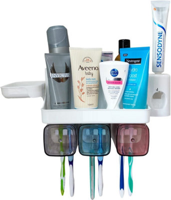 Mantraraj Wall-Mounted Toothbrush Holder & Automatic Toothpaste Dispenser With Soap Holder
