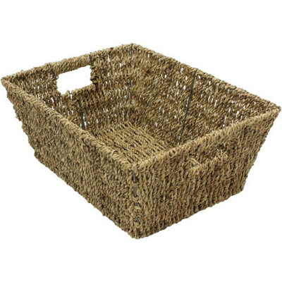 B&Q Mantraraj Seagrass Rectangular Storage Basket Shelf Storage Hamper Basket For Home Office Caravan