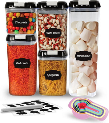 Mantraraj Airtight Food Storage Containers Pack Of 5 Plastic Multi-Size Storage Jars With 1 Marker 10 Labels And 6 Measuring Spoon from B&Q