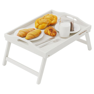 Mantraraj Bamboo Bed Tray Table With Foldable Legs And Handles Breakfast Tray Multipurpose Use (White) from B&Q