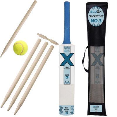B&Q Bluom Size 3 Cricket Set In Mesh Carry Bag With Cricket Bat, Ball, 4 Stumps, Bails & Bag Kids Cricket Sports Training Set Outdoor