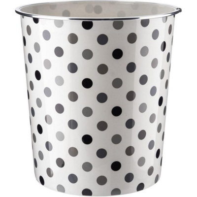 Mantraraj Plastic Waste Paper Basket Bin Round Waste Basket Trash Can Lightweight Recycling Rubbish Bin (Black Dot) from B&Q