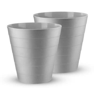 Mantraraj Pack Of 2 Plastic Waste Paper Bin 6L Round Waste Basket Trash Can Lightweight Rubbish Bin (Grey) from B&Q