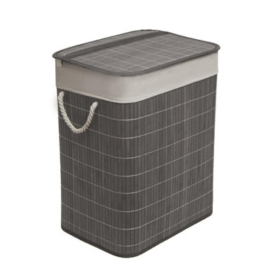  - Mantraraj Bamboo Foldable Laundry Basket With Lid 65L Square Hamper Basket With Removable Liner Divided Storage Organizer(Grey)