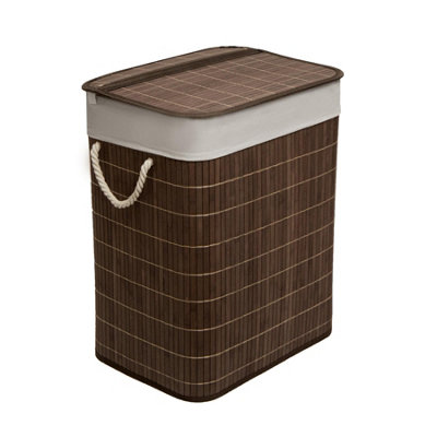  - Mantraraj Bamboo Foldable Laundry Basket With Lid 65L Square Hamper Basket With Removable Liner Divided Organizer (Dark Brown)