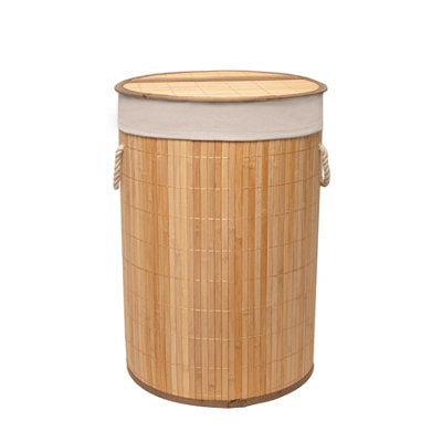 Mantraraj 50L Folding Bamboo Laundry Basket Bin Hamper Basket Clothes Storage Organizer With Lid And Removable Washable Bag(Brown) from B&Q