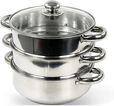 Mantraraj 22Cm 3 Tier Stainless Steel Steamer Pot Vegetable Seafood Meat Food Steamer Cooking Pot Kitchen Pan Set Large Steamer from B&Q