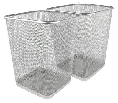Mantraraj Silver Square Metal Mesh Waste Paper Bin Lightweight Mesh Trash Can Waste Basket Garbage Can Waste Bin(Pack 2) from B&Q