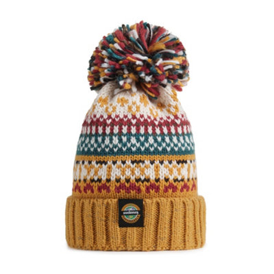Superbobble Unisex Red/Blue/Black Nordic Knit Reflective Beanie Bobble Hat - Mustard - Image 3