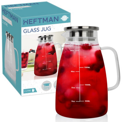Heftman Glass Jug & Lid Heat Resistant2L from B&Q
