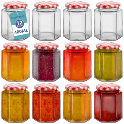  - Heftman Hexagonal Jam Jars 480Ml12 Pack
