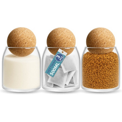 Heftman Glass Jars With Cork Lids Coffee Tea Sugar Canisters Set Of 3 500Ml from B&Q