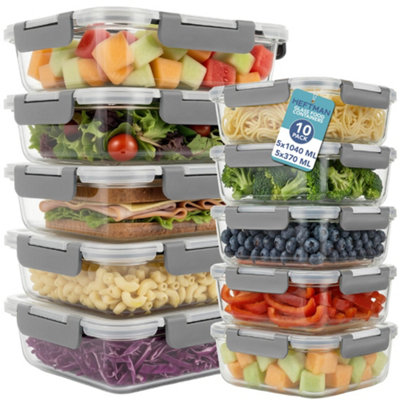 Heftman Glass Food Containers With Lids Meal Prep Airtight 1040Ml 340Ml 10 Pack from B&Q