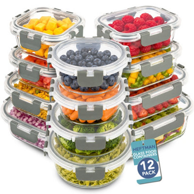 Heftman Glass Food Storage Containers With Lids Airtight 330Ml To 1L 12 Pack from B&Q