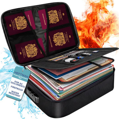 Heftman Fireproof Document Box Waterproof Document Bag With Lock Large Portable