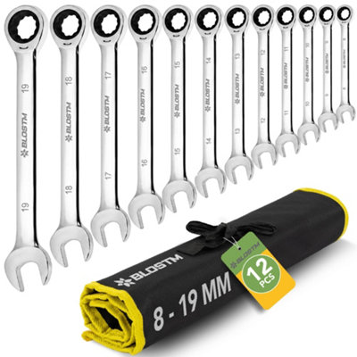Blostm Ratchet Spanner Set 12 Piece Metric Set 8mm To 19mm Combination Wrench from B&Q