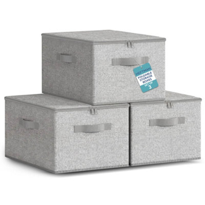  - Heftman Foldable Storage Boxes With Lids 40 X 30 X 25Cm Set Of 3 Light Grey