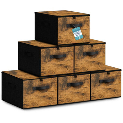 HEFTMAN Foldable Storage Boxes With Lids 40 X 30 X 25cm Set of 6 Rustic Brown - Image 3