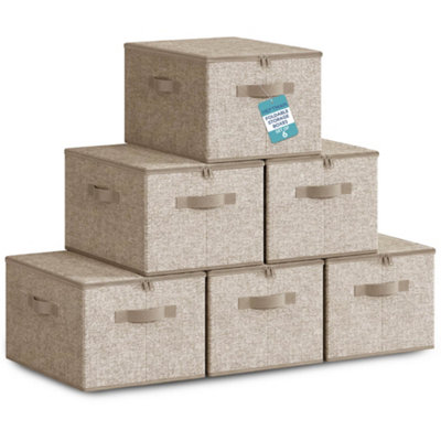  - Heftman Foldable Storage Boxes With Lids Fabric 40 X 30 X 25Cm Beige Set Of 6 - Image 3