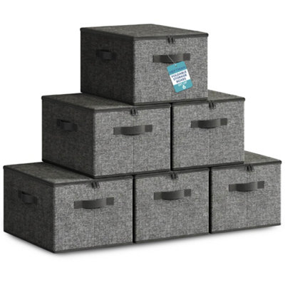  - Heftman Foldable Storage Boxes With Lids 40 X 30 X 25Cm Dark Grey Set Of 6 - Image 3