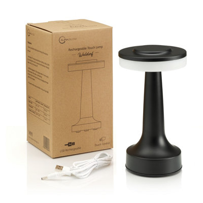 Auraglow Rechargeable Led Cordless Table LampWaldorfBlack from B&Q