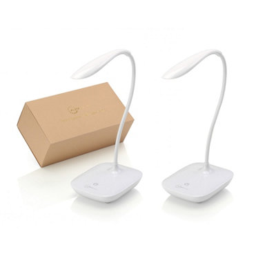 Auraglow Rechargeable Flexi-Neck Dimmable Led Desk Touch Lamp -White-2 Pack from B&Q