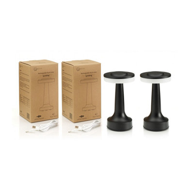 Auraglow Rechargeable Led Cordless Table LampWaldorfBlackTwin Pack from B&Q