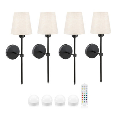 Auraglow Omniance Monaco Rechargeable Wireless Wall Lights With RemoteBlack4 Lamps4 Light Sources1 Remote from B&Q