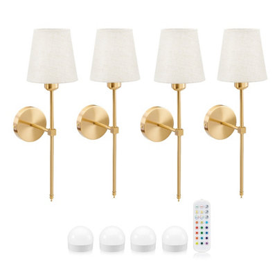 Auraglow Omniance Monaco Rechargeable Wireless Wall Lights With RemoteBrass4 Lamps4 Light Sources1 Remote from B&Q