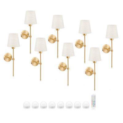 Auraglow Omniance Monaco Rechargeable Wireless Wall Lights With RemoteBrass8 Lamps8 Light Sources1 Remote from B&Q