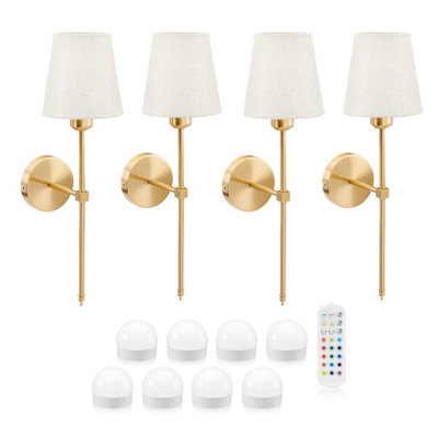 Auraglow Omniance Monaco Rechargeable Wireless Wall Lights With RemoteBrass4 Lamps8 Light Sources1 Remote from B&Q