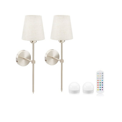 Auraglow Omniance Monaco Rechargeable Wireless Wall Lights With RemoteSatin Nickel2 Lamps2 Light Sources1 Remote from B&Q