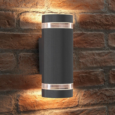 Auraglow  Large Outdoor Double Up & Down Wall LightEltonAnthraciteWarm White from B&Q