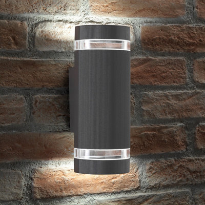 Auraglow  Large Outdoor Double Up & Down Wall LightEltonAnthraciteCool White from B&Q
