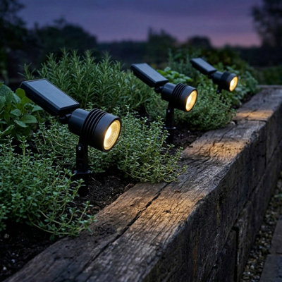 Auraglow Solar Spike Lights Set of 3, Garden Spotlights Warm White | Adjustable heads and panels, 3000K, IP44, cable free accent for flowerbeds, borders, paths and patios - Image 3