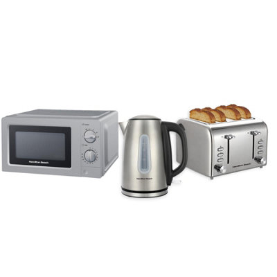 Hamilton Beach Rise Brushed Hbktmb Solo Microwave, Electric Kettle & 4-Slice Toaster Bundle - Silver, Silver/Grey - Image 5