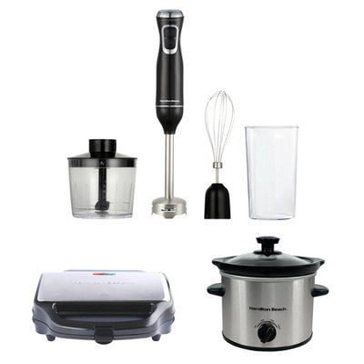 Hamilton BeachSlow CookerSandwich Toaster & Stick Blender Food Prep Trio SetSilver from B&Q