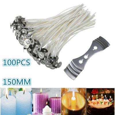 Ebuyergate Pack 100 Pre Waxed Candle Wicks For Candle Making With Sustainers 15Cm Long New from B&Q