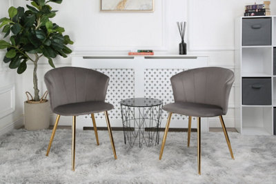 B&Q Mill - Set Of 2 Velvet Dining Chairs - ( Leg) Grey/Gold