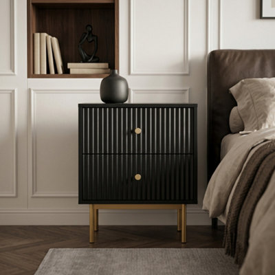 Home Garden Direct - 2 Drawer Bedside Table - Metal - Black - Image 5